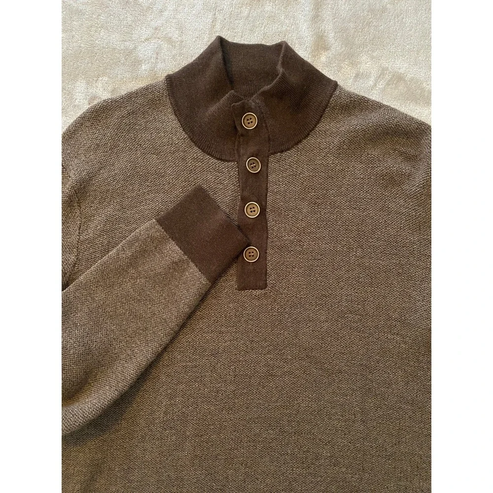 UNTUCKit Sweater Sz XL Brown Sorensen Merino Wool Mock Neck Button Knit Classic